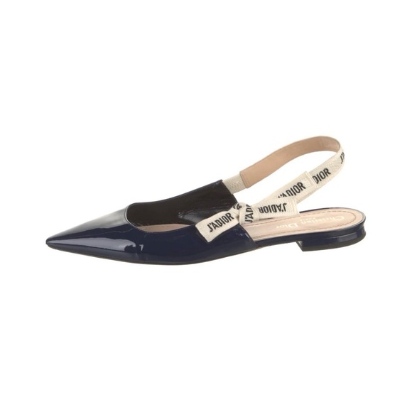 Dior Shoes - DIOR Patent Dark Navy Slingback Flats